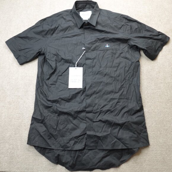 Vivienne Westwood Shirt Large Black Short Sleeve Solid Embroidered NEW - Picture 1 of 9
